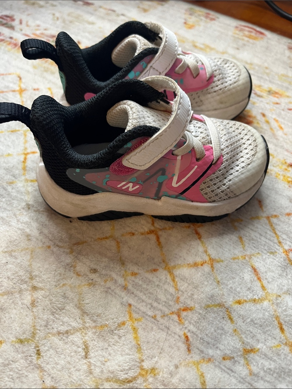 New Balance Kids White and Pink Hook-and-Loop Sneakers